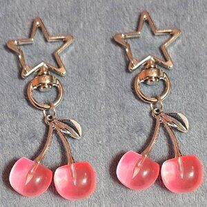 2 Pink Cherry Star Bag Charms